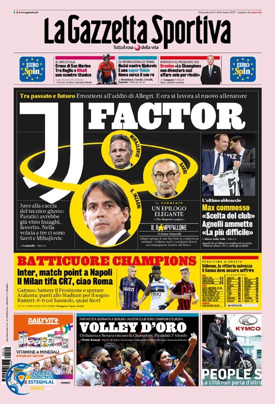 روزنامه ورزشی گاتزتا دلو اسپورت یکشنبه 29 اردیبهشت 1398