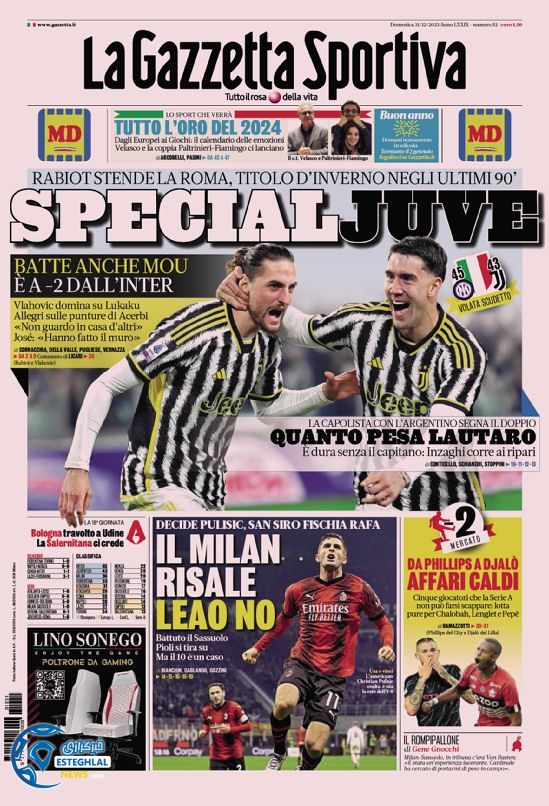 روزنامه ورزشی گاتزتا دلو اسپورت  یکشنبه 10 دی 1402 