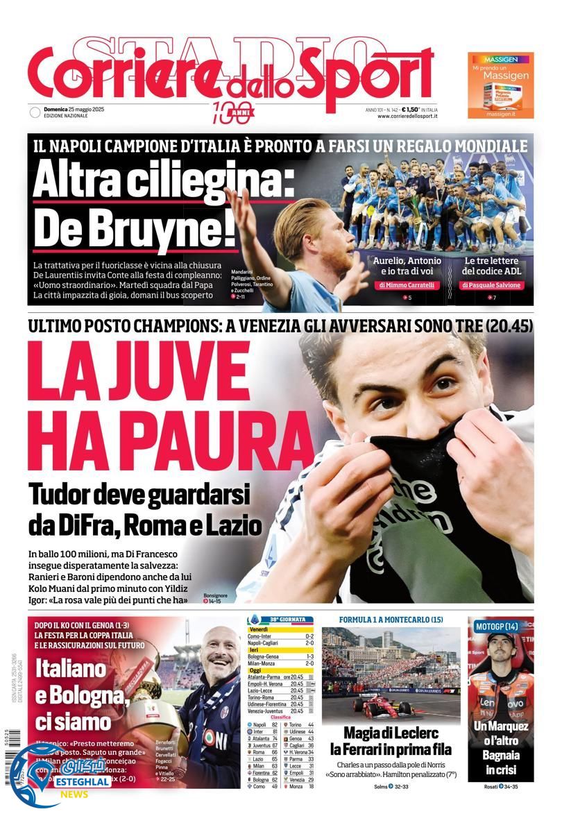 روزنامه ورزشی کوریره دلو اسپورت یکشنبه 4 خرداد 1404 