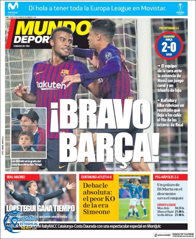 روزنامه موندو دپورتیوو پنجشنبه 3 آبان 1397 