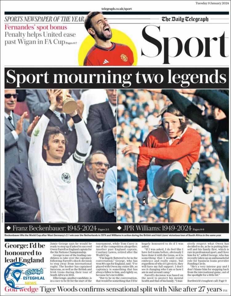 روزنامه  ورزشی تلگراف اسپورت سه شنبه 19 دی 1402 