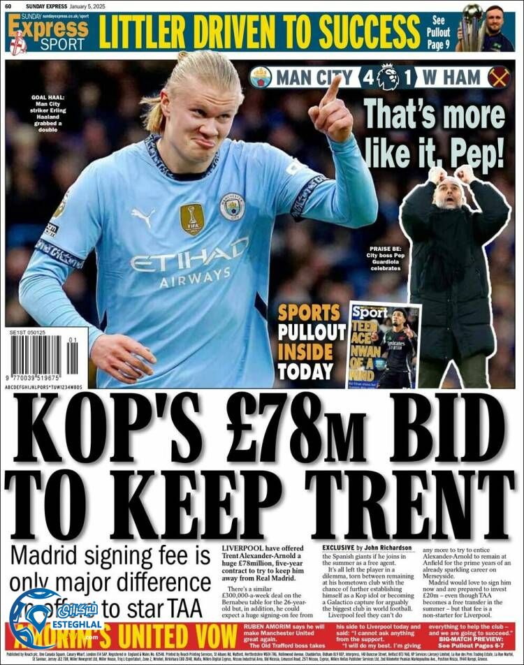 روزنامه  ورزشی اکسپرس اسپورت یکشنبه 16 دی 1403 