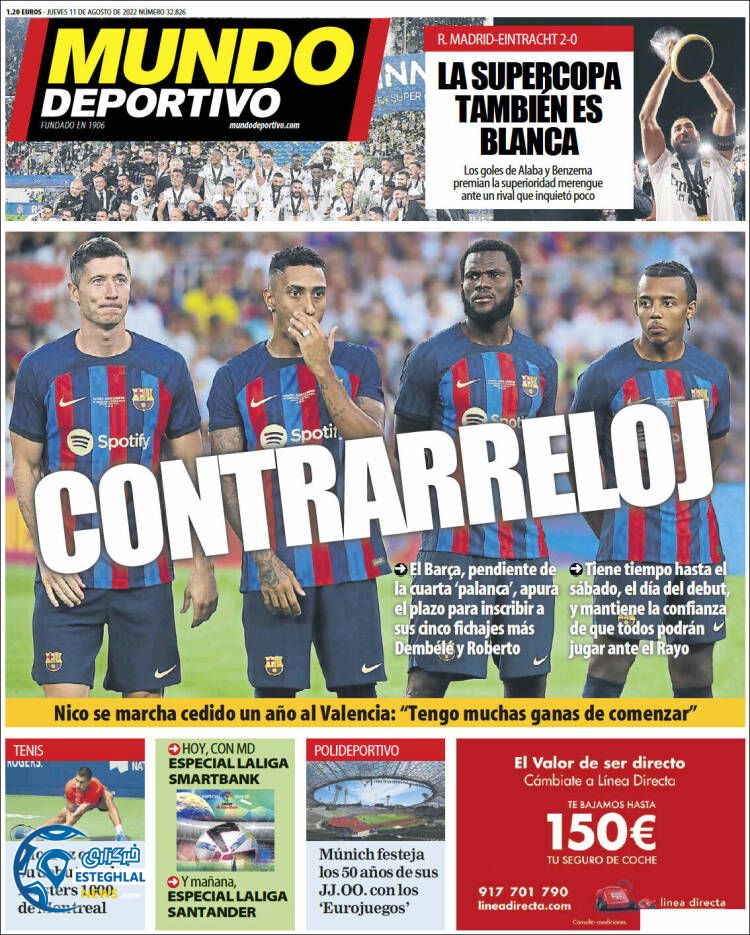 روزنامه موندودپورتیوو پنجشنبه 20 مرداد 1401   