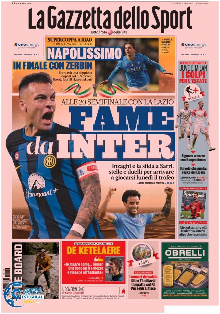 روزنامه ورزشی گاتزتا دلو  اسپورت جمعه 29 دی 1402 