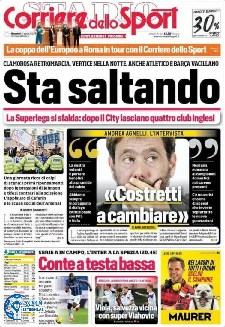 روزنامه ورزشی کوریره دلو اسپورت چهارشنبه 1 اردیبهشت 1400