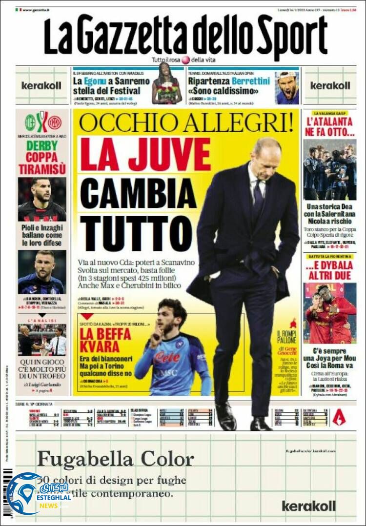 روزنامه ورزشی گاتزتا دلو اسپورت دوشنبه 26 دی 1401 