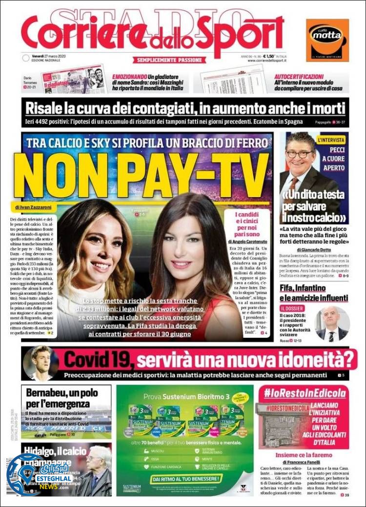 روزنامه ورزشی کوریره دلو اسپورت جمعه 8 فروردین 1399