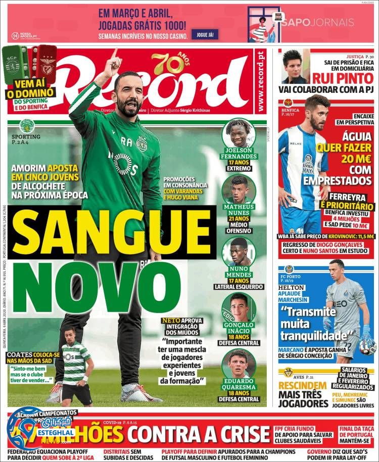 روزنامه ورزشی رکورد پنجشنبه 21 فروردین 1399