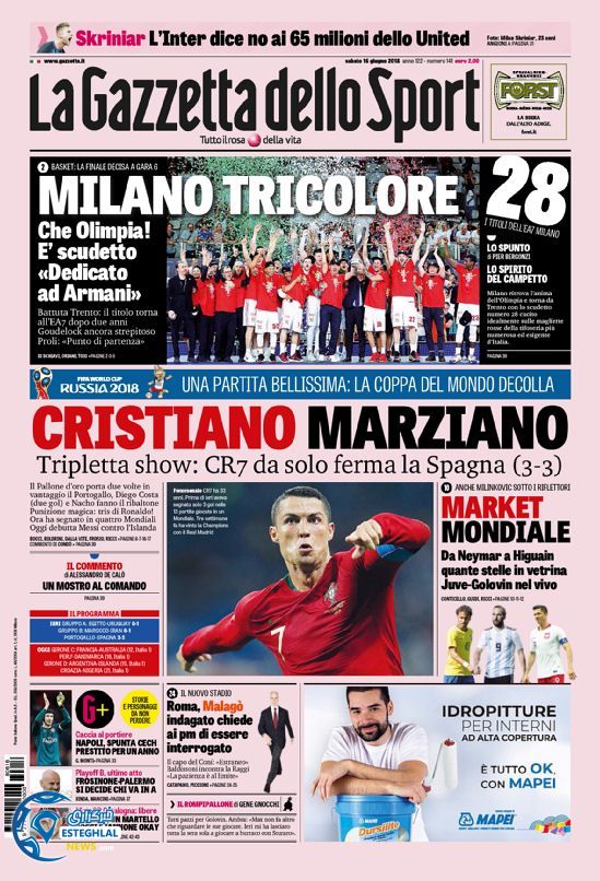 روزنامه گاتزتا دلو اسپورت شنبه 26 خرداد 1397