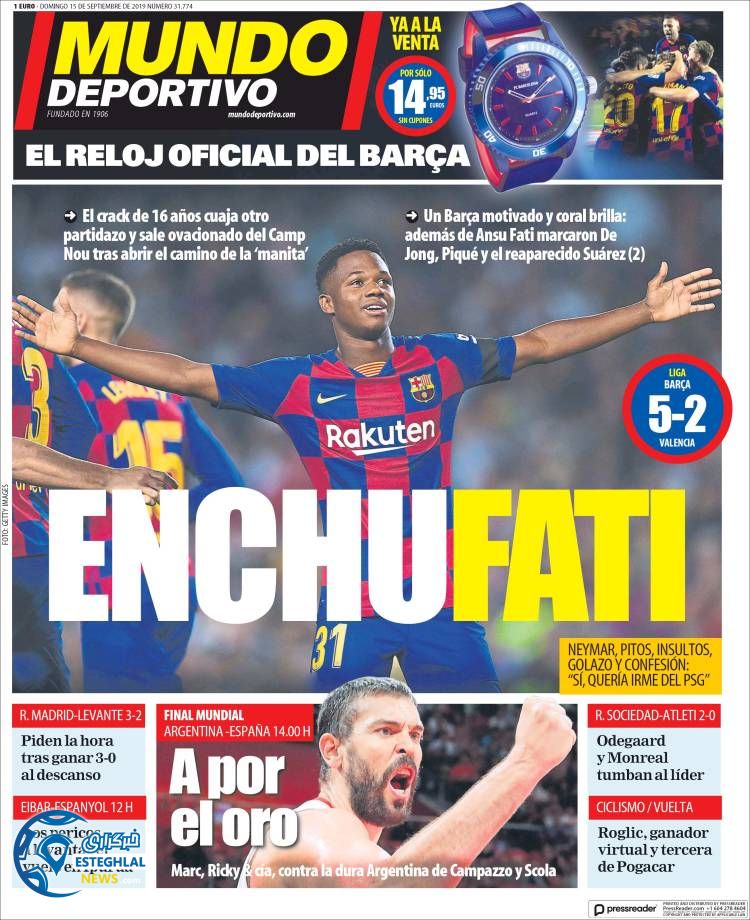 روزنامه ورزشی موندو دپورتیوو یکشنبه 24 شهریور 1398