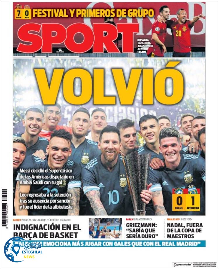 روزنامه ورزشی اسپورت شنبه 25 آبان 1398