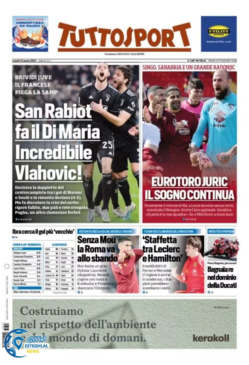 روزنامه ورزشی توتو اسپورت دوشنبه 22 اسفند 1401 