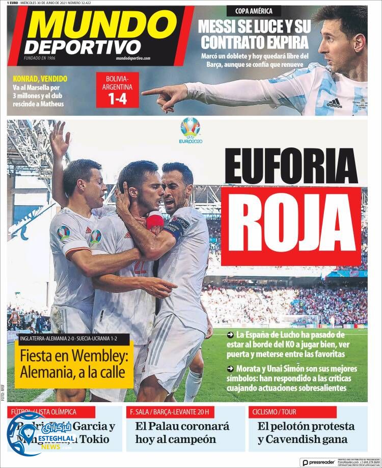 روزنامه ورزشی موندو دپورتیوو چهارشنبه 9 تیر 1400