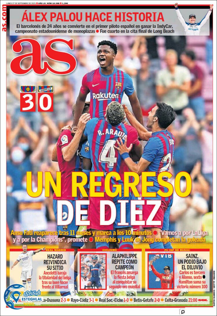 روزنامه ورزشی آ اس دوشنبه 5 مهر 1400