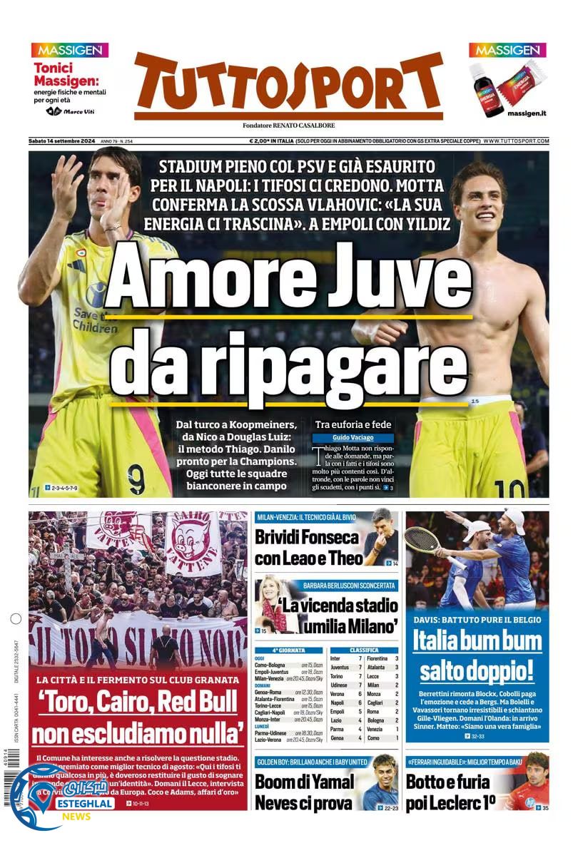 روزنامه  ورزشی توتو اسپورت شنبه 24 شهریور 1403