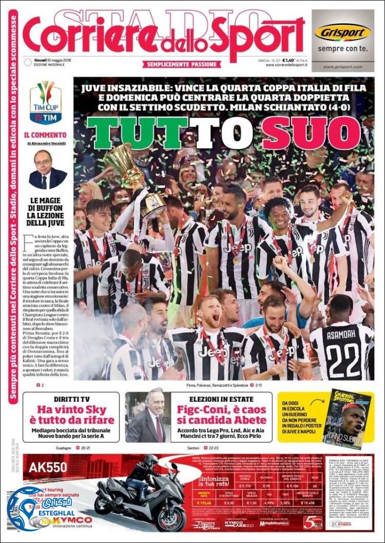 روزنامه ورزشی کوریره دلو اسپورت پنجشنبه 20 اردیبهشت 1397