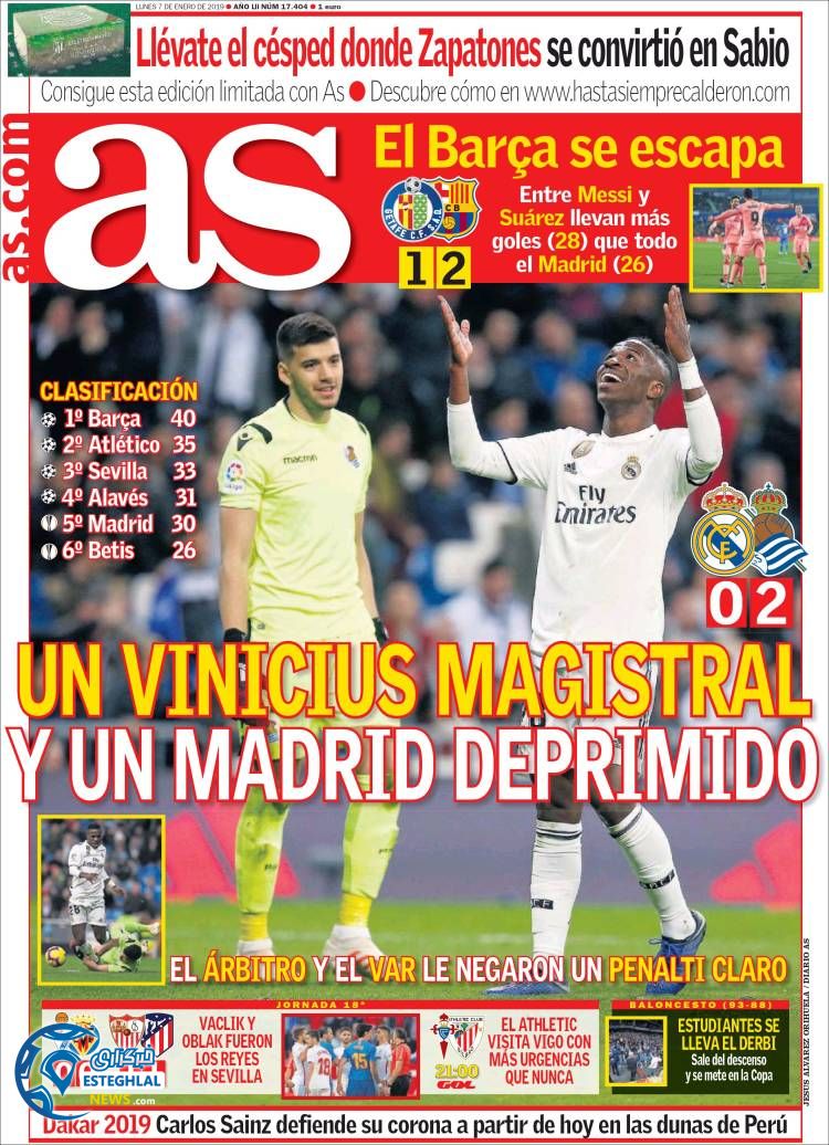 روزنامه ورزشی آ اس دوشنبه 17 دی 1397