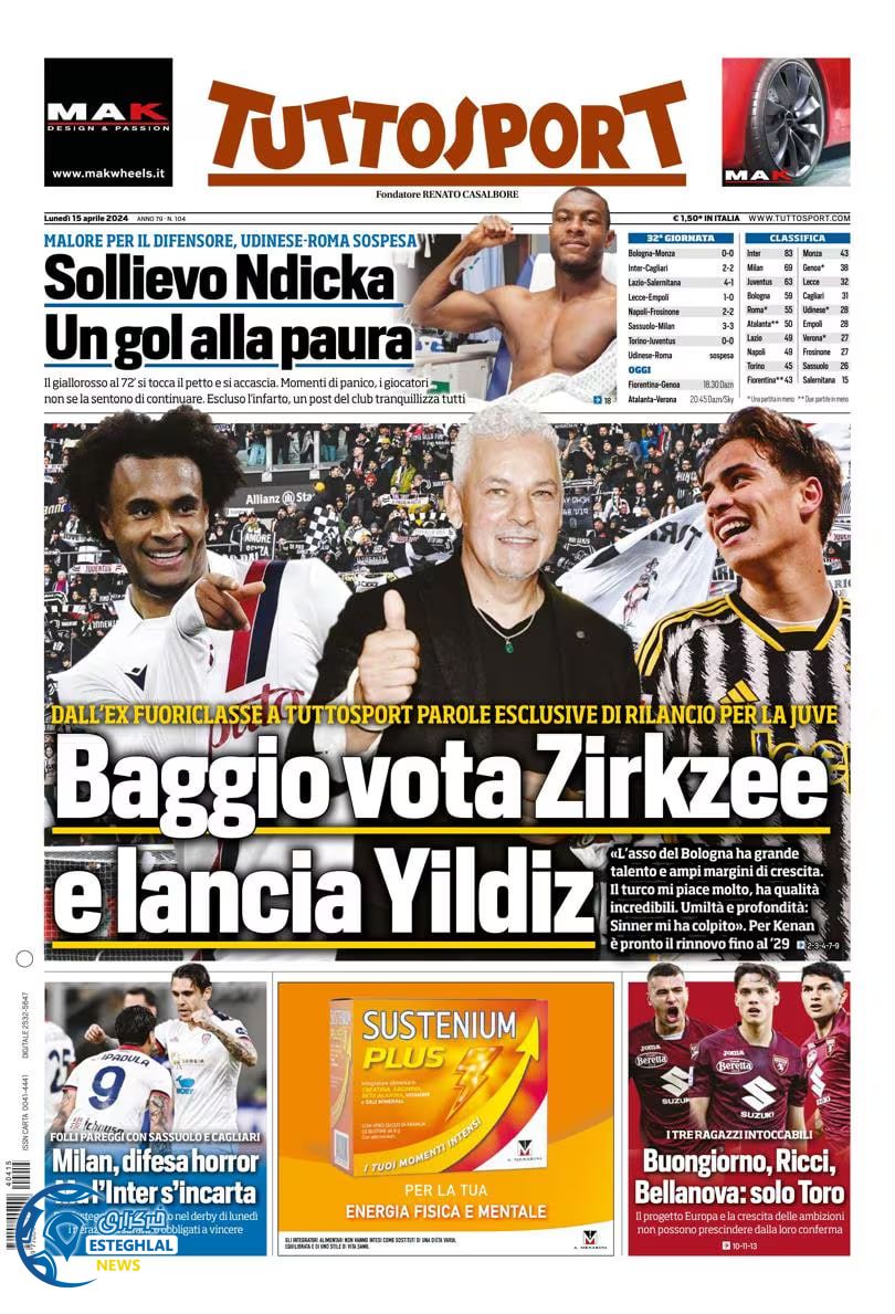 روزنامه ورزشی توتو اسپورت دوشنبه 27 فروردین 1403 