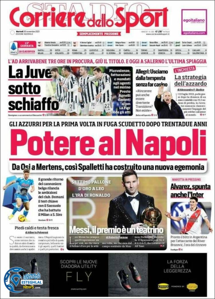 روزنامه ورزشی کوریره دلو اسپورت سه شنبه 9 آذر 1400