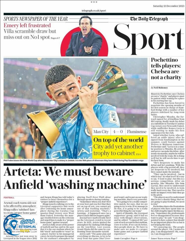 روزنامه ورزشی تلگراف اسپورت شنبه 2 دی 1402 