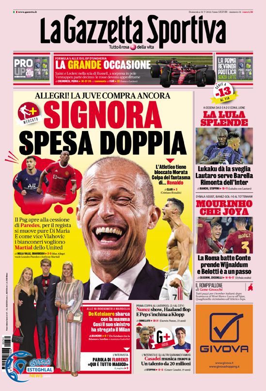 روزنامه ورزشی گاتزتا دلو اسپورت یکشنبه 9 مرداد 1401