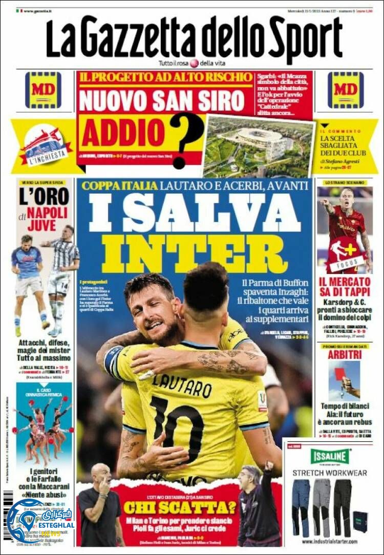 روزنامه ورزشی گاتزتا دلو اسپورت چهارشنبه 21 دی 1401 