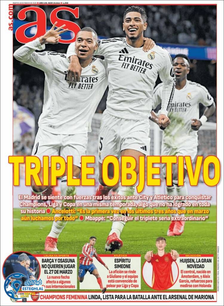 روزنامه  ورزشی آ اس سه شنبه 28 اسفند 1403 