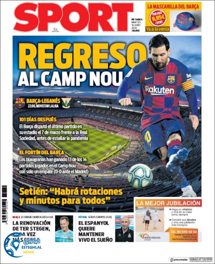 روزنامه ورزشی اسپورت سه شنبه 27 خرداد 1399