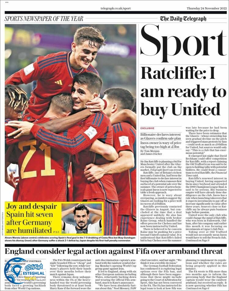 روزنامه ورزشی تلگراف اسپورت پنجشنبه 3 آذر 1401 