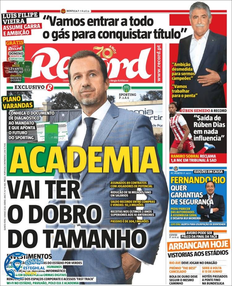 روزنامه ورزشی رکورد پنجشنبه 25 اردیبهشت 1399