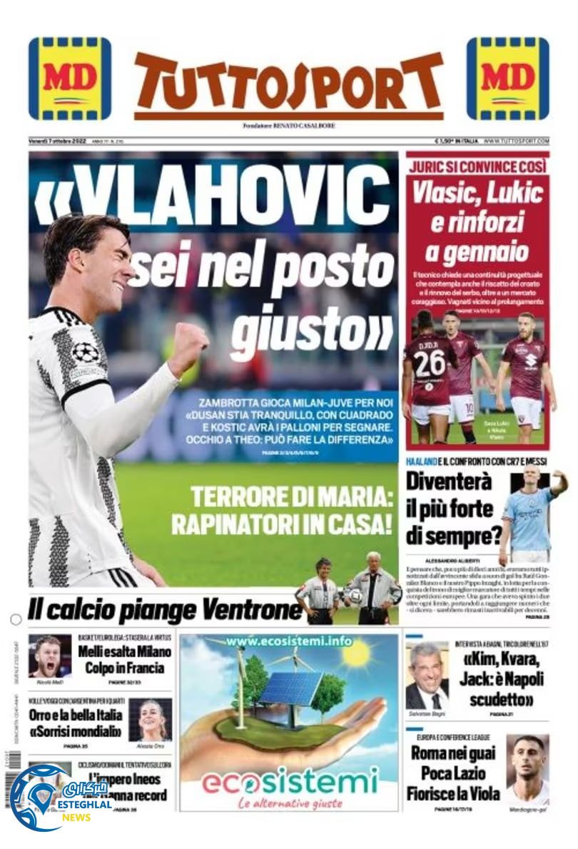 روزنامه ورزشی توتو اسپورت جمعه 15 مهر 1401