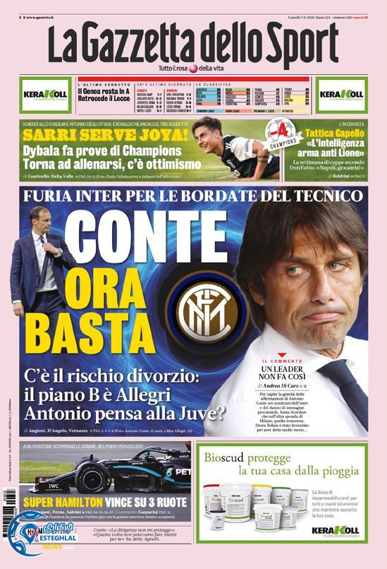 روزنامه ورزشی گاتزتا دلو اسپورت دوشنبه 13 مرداد 1399