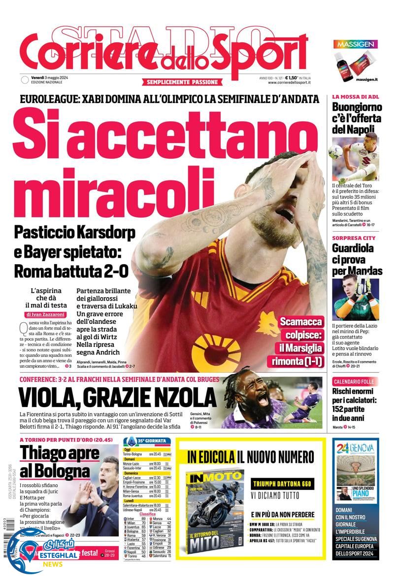 روزنامه  ورزشی کوریره دلو اسپورت جمعه 14 اردیبهشت 1403 