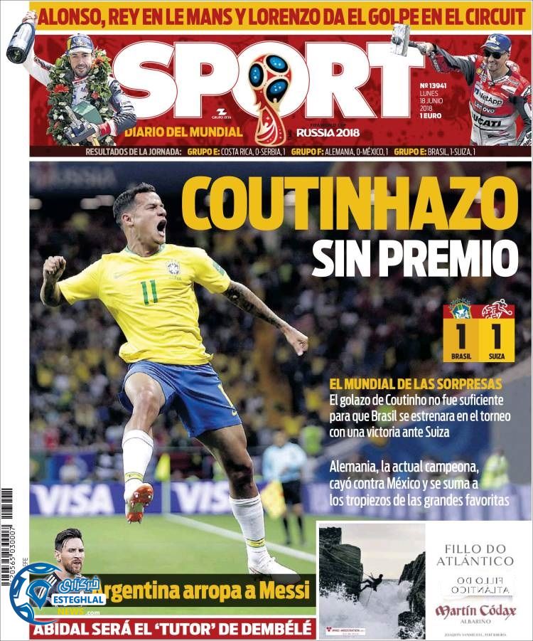 روزنامه اسپورت دوشنبه 28 خرداد 1397 