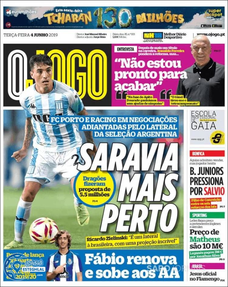 روزنامه ورزشی جوگو سه شنبه 14 خرداد 1398