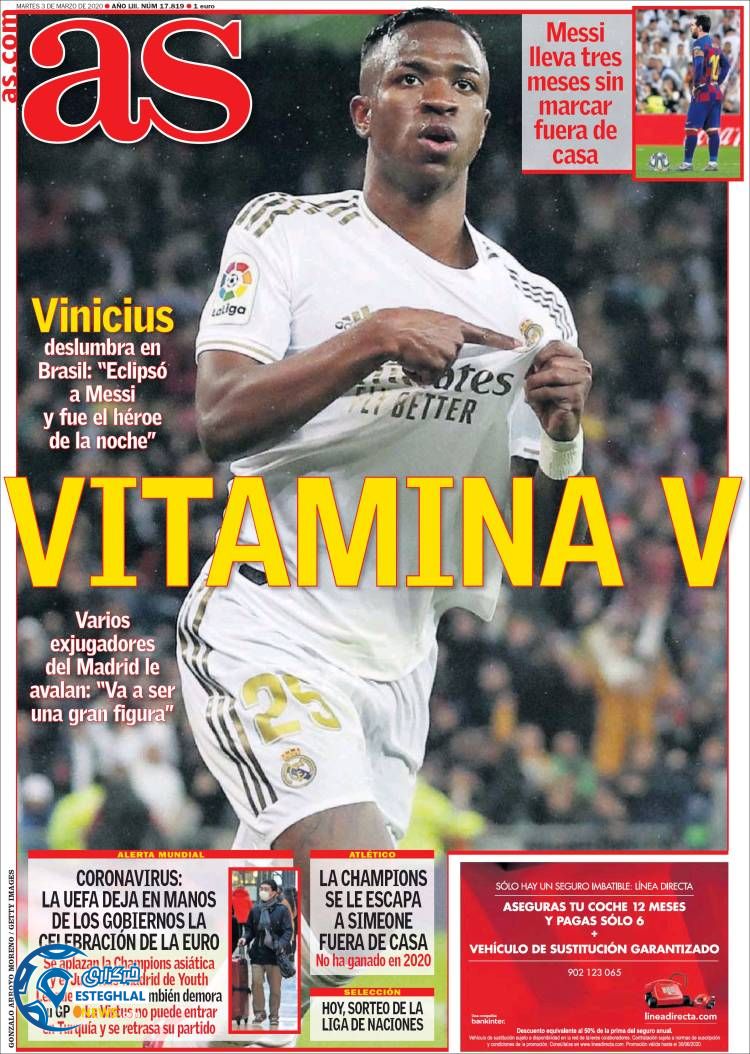 روزنامه ورزشی آاس سه شنبه 13 اسفند 1398