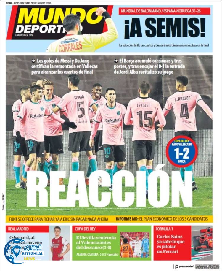 روزنامه ورزشی موندو دپورتیوو پنجشنبه 9 بهمن 1399