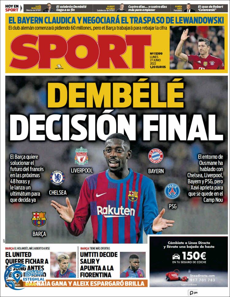 روزنامه ورزشی اسپورت دوشنبه 6 تیر 1401