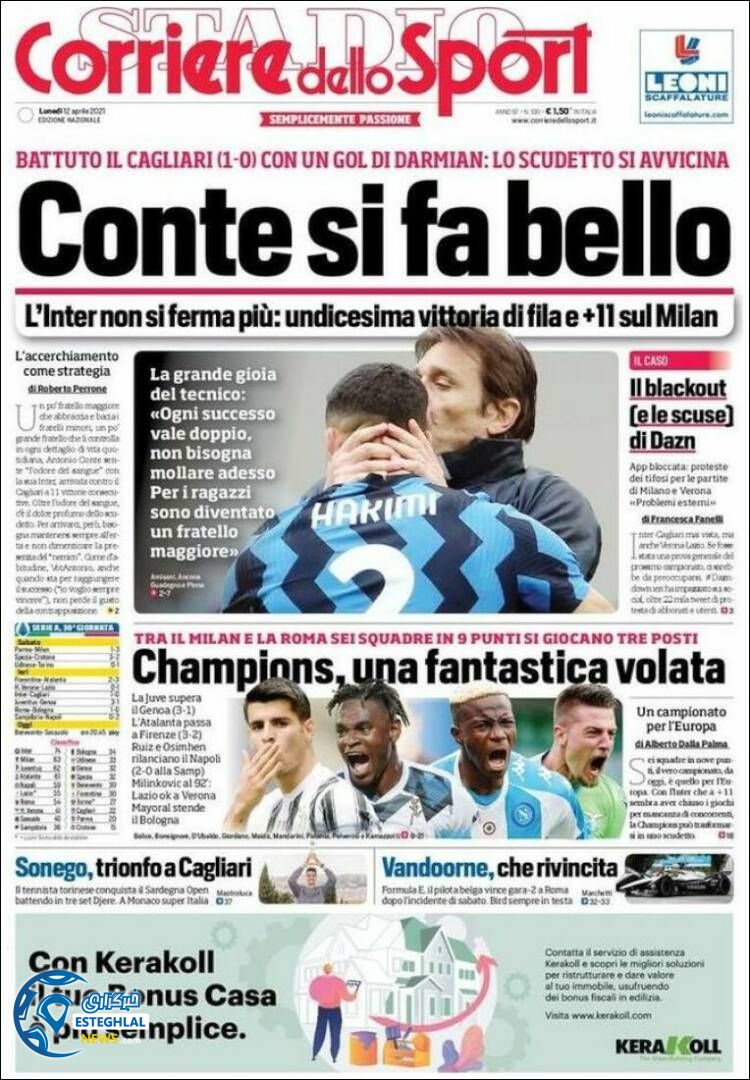 روزنامه ورزشی کوریره دلو اسپورت دوشنبه 23 فروردین 1400