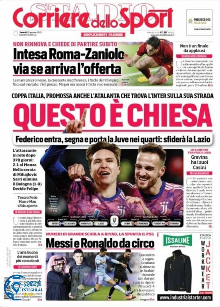 روزنامه ورزشی کوریره دلو اسپورت جمعه 30 دی 1401 