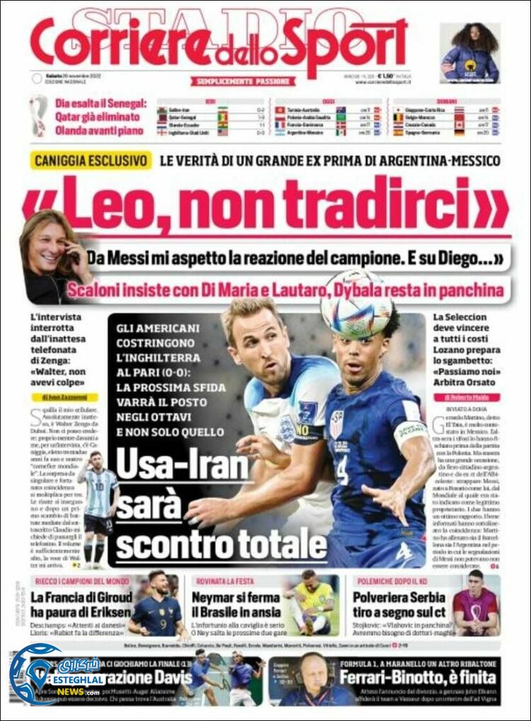 روزنامه ورزشی کوریره دلو اسپورت شنبه 5 آذر 1401 