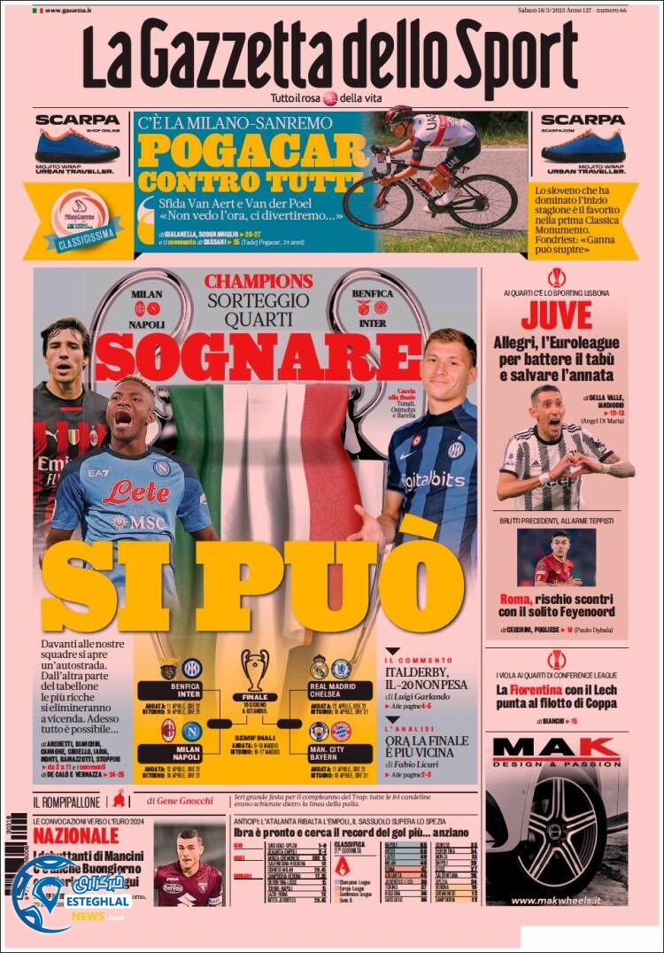 روزنامه ورزشی گاتزتا اسپورت شنبه 27 اسفند 1401 