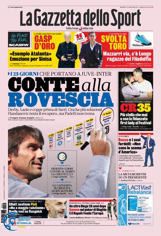 روزنامه ورزشی گاتزتا دلو اسپورت سه شنبه 15 بهمن 1398