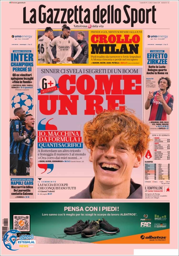 روزنامه  ورزشی گاتزتا دلو اسپورت دوشنبه 30 بهمن 1402