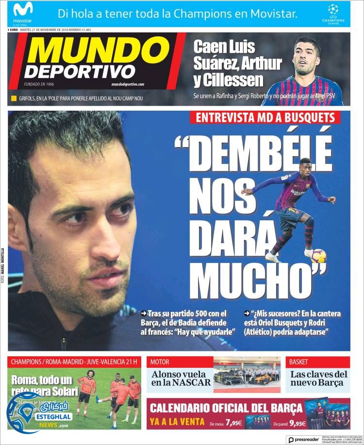 روزنامه ورزشی موندو دپورتیوو سه شنبه 6 آذر 1397