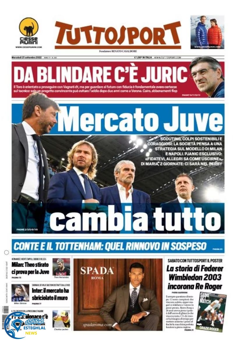 روزنامه ورزشی کوریره دلو اسپورت چهارشنبه 30 شهریور 1401