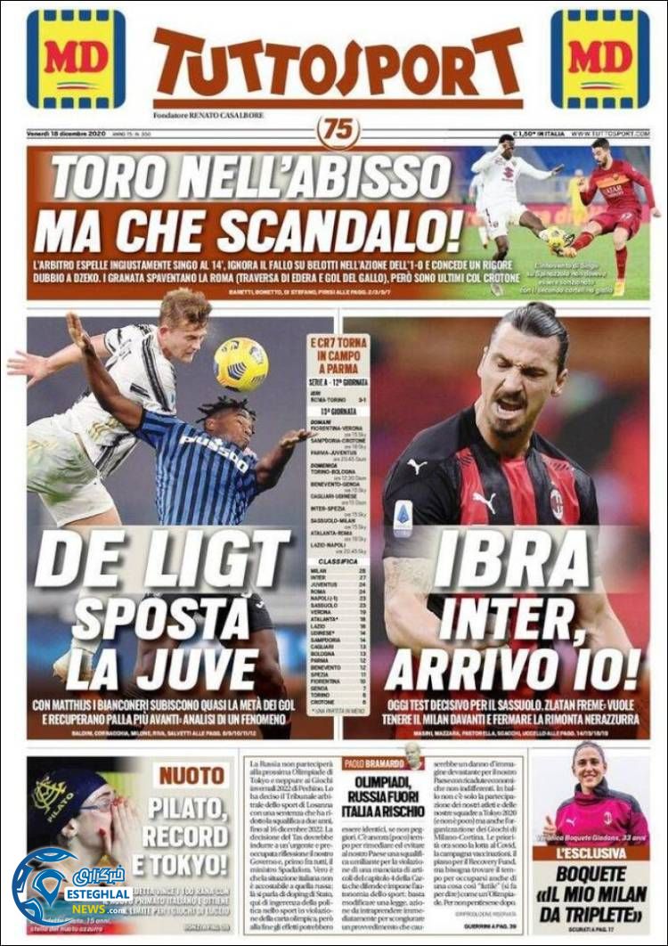 روزنامه ورزشی توتو اسپورت جمعه 28 آذر 1399