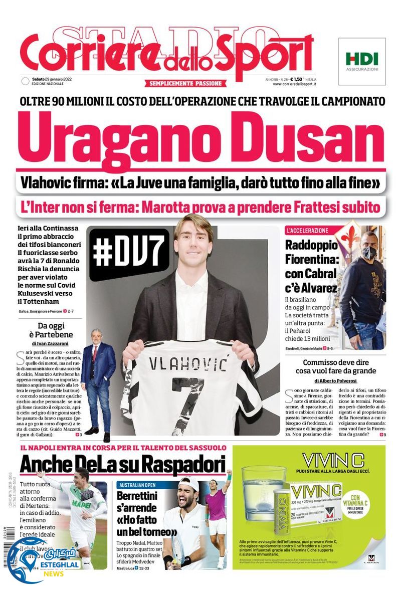 روزنامه ورزشی کوریره دلو اسپورت شنبه 9 بهمن 1400