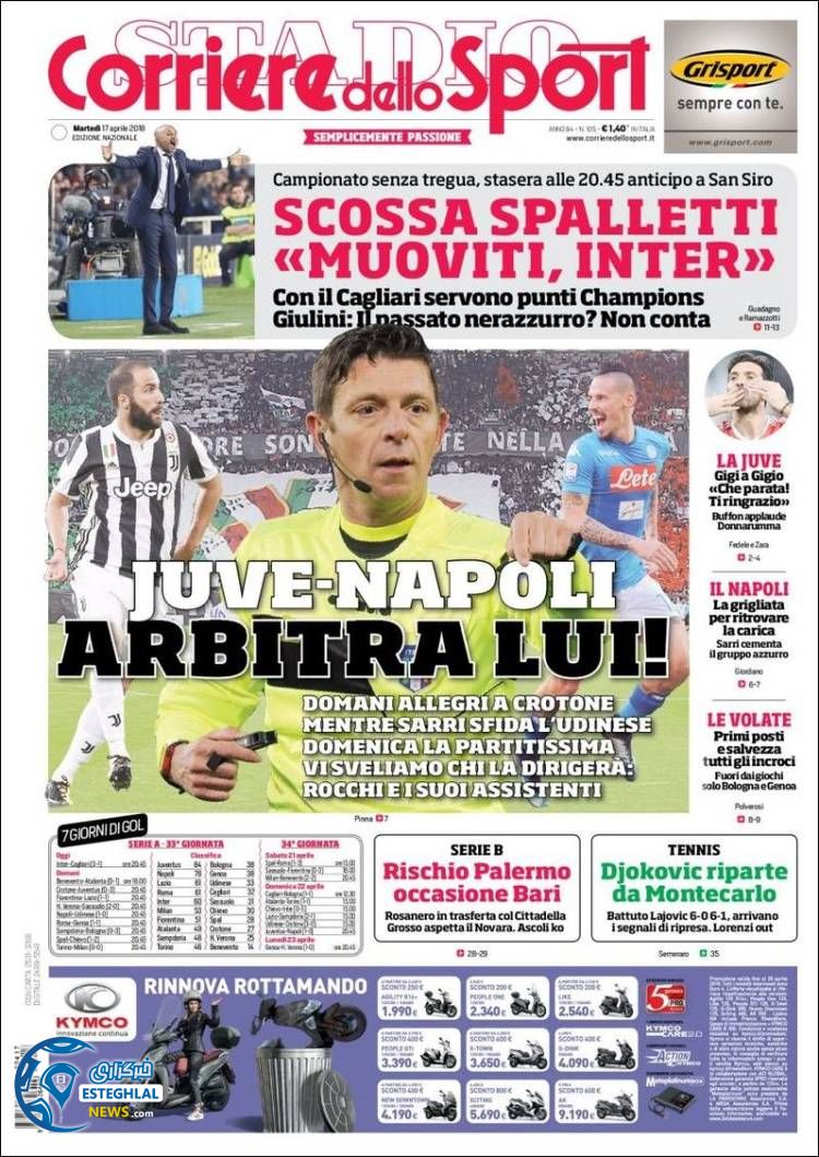 روزنامه کوریره دلو اسپورت سه شنبه 28 فروردین 1397