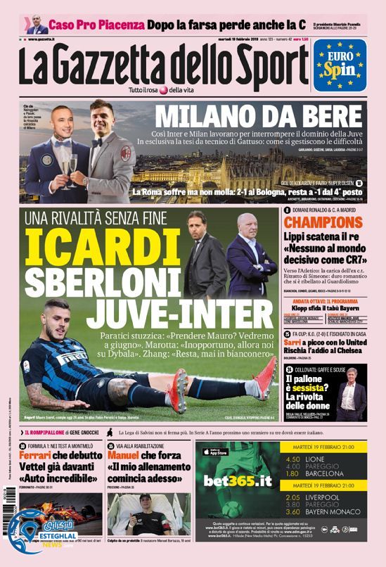 روزنامه ورزشی گاتزتا دلو اسپورت سه شنبه 30 بهمن 1397